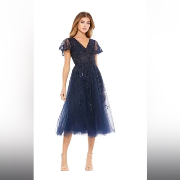 Mac Duggal Dresses & Skirts - Mac Duggal Navy Embellished Midi Dress